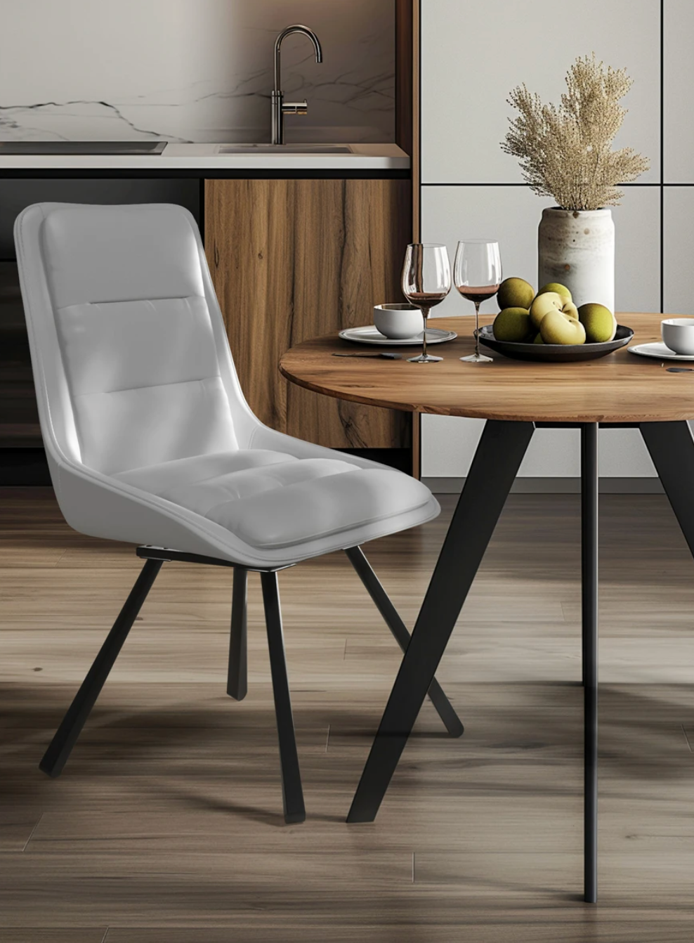 Set van 2 Luxe Draaibare Eetkamerstoelen – 360° Swivel – Gestoffeerd met Hoge Rugleuning