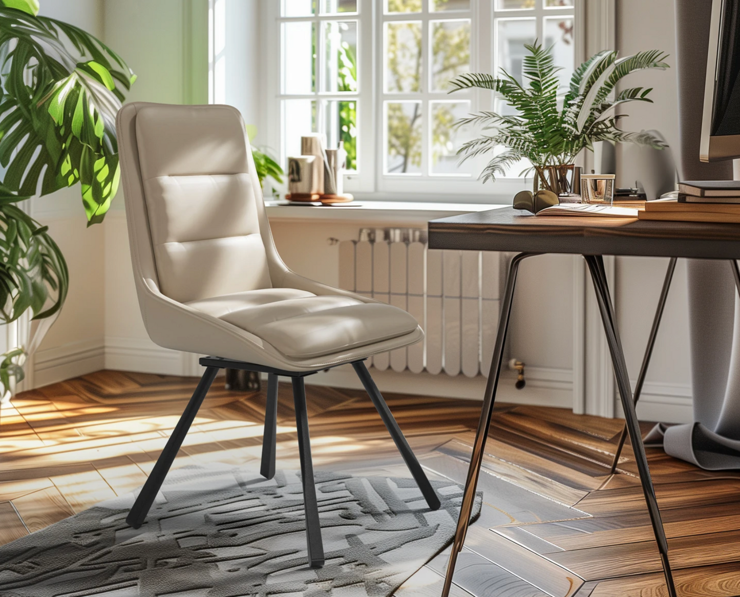 Set van 2 Luxe Draaibare Eetkamerstoelen – 360° Swivel – Gestoffeerd met Hoge Rugleuning