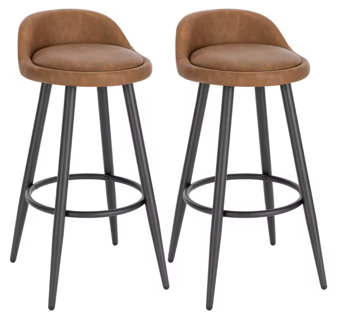 Set van 2 Barkrukken – Fluwelen Zitting met Voetsteun, Modern Design voor Keuken of Bar