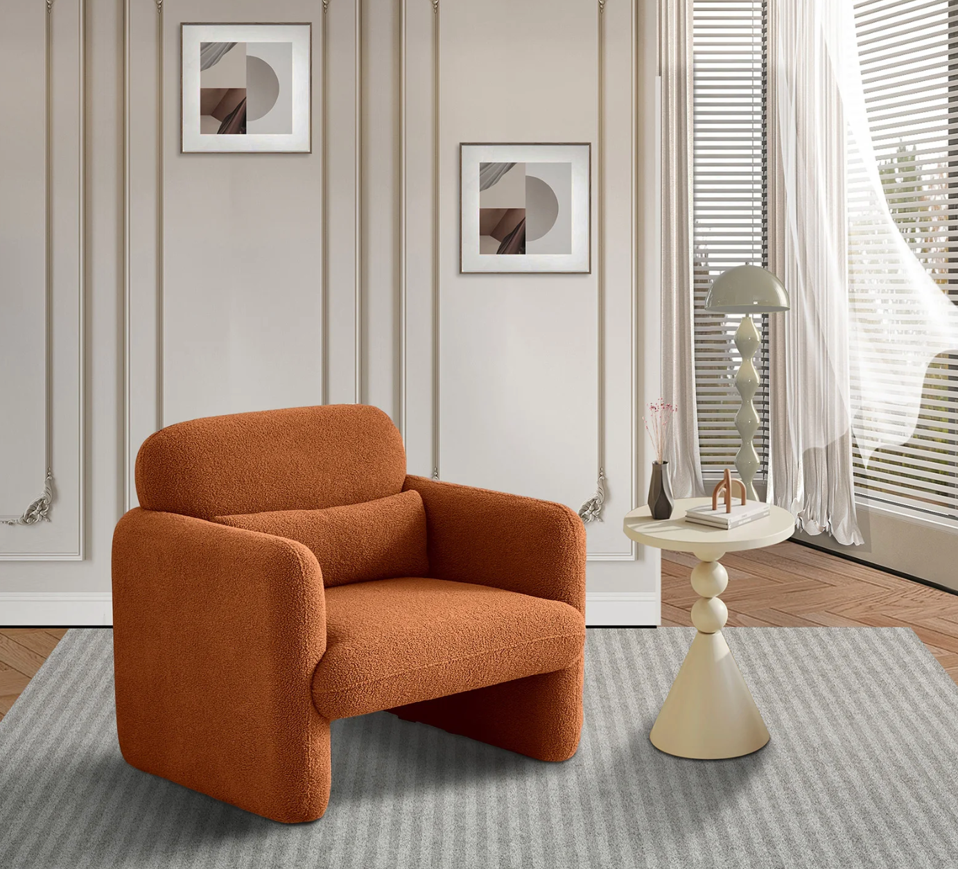 Comfortabele Fauteuil met Armleuningen – Lamswollen Leesstoel voor Woonkamer of Slaapkamer, Oranje