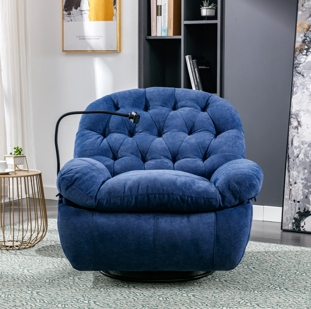 Blauwe Massagefauteuil met Verwarming – Verstelbare Relaxstoel met Opbergvak & Telefoonhouder, Zonder Shiatsu