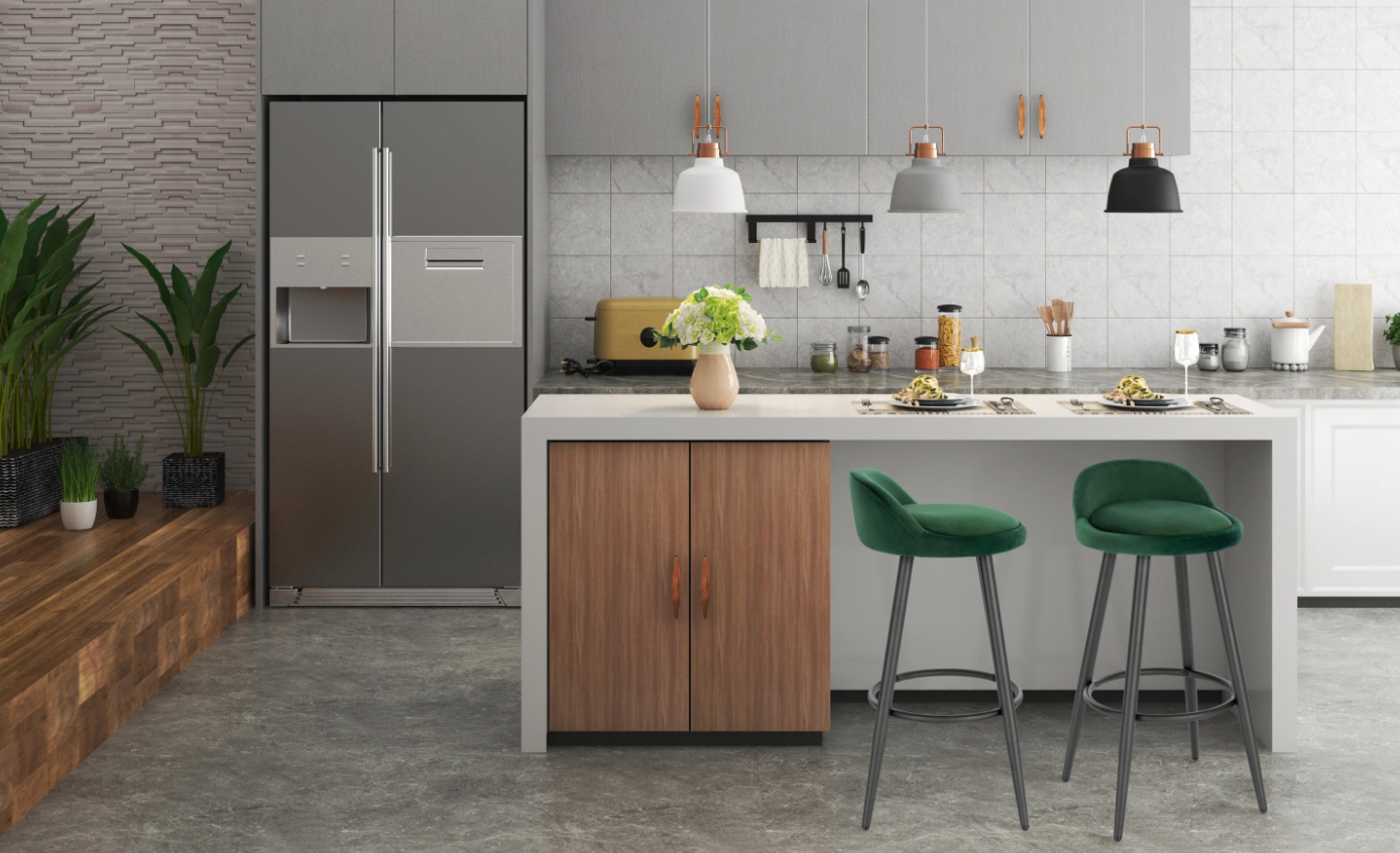 Set van 2 Barkrukken – Fluwelen Zitting met Voetsteun, Modern Design voor Keuken of Bar