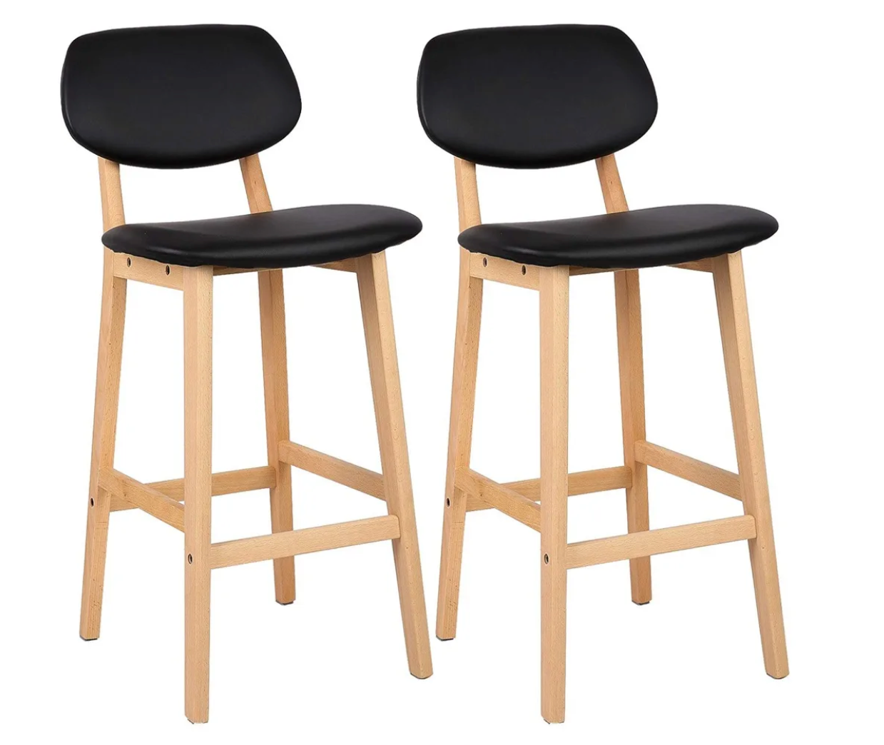 Set van 2 Witte Barkrukken – Kunstleer & Massief Hout, Modern Design voor Keuken of Bar