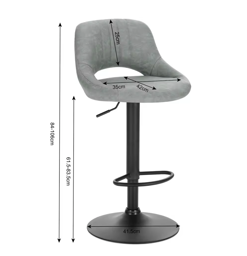 Set van 2 Verstelbare Barkrukken – Kunstleer, 360° Draaibaar met Rugleuning en Voetsteun