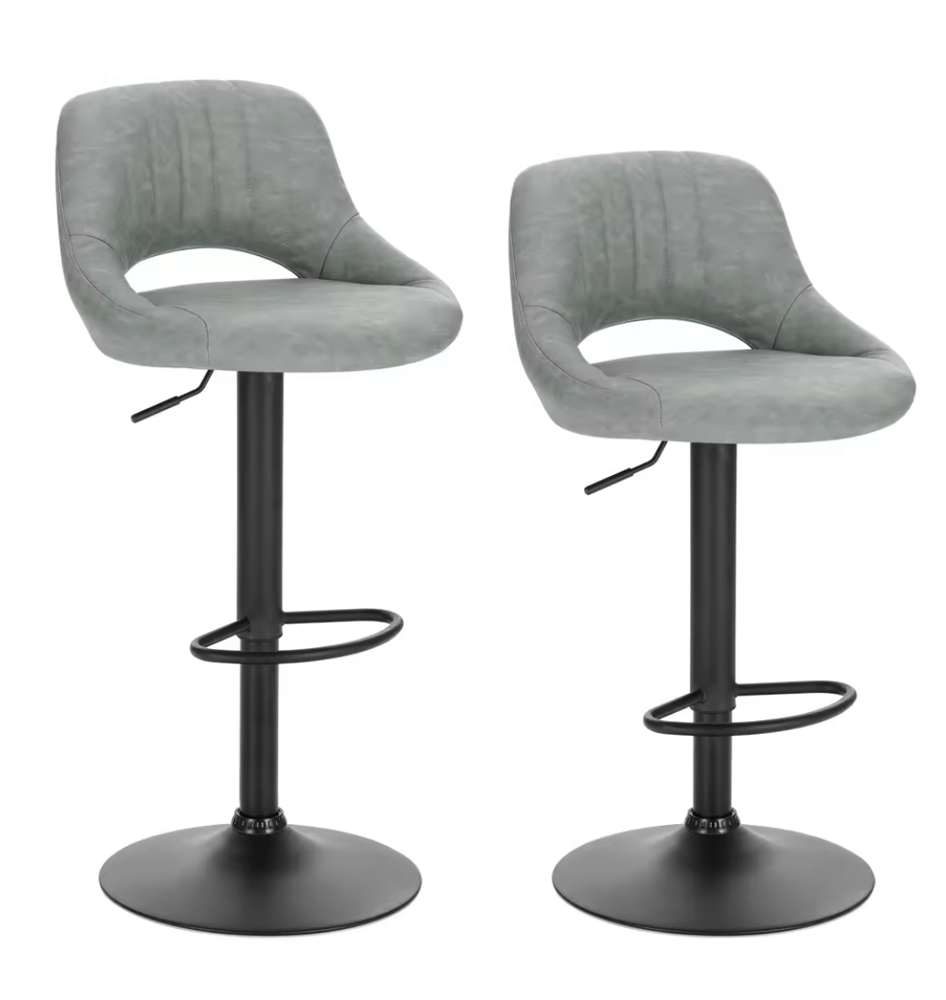 Set van 2 Verstelbare Barkrukken – Kunstleer, 360° Draaibaar met Rugleuning en Voetsteun