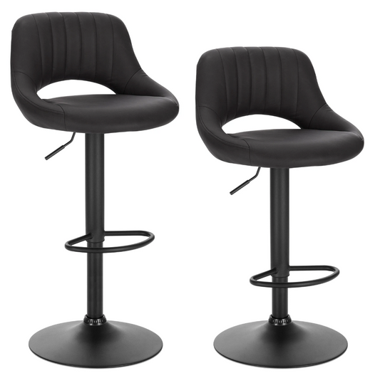 Set van 2 Verstelbare Barkrukken – Kunstleer, 360° Draaibaar met Rugleuning en Voetsteun