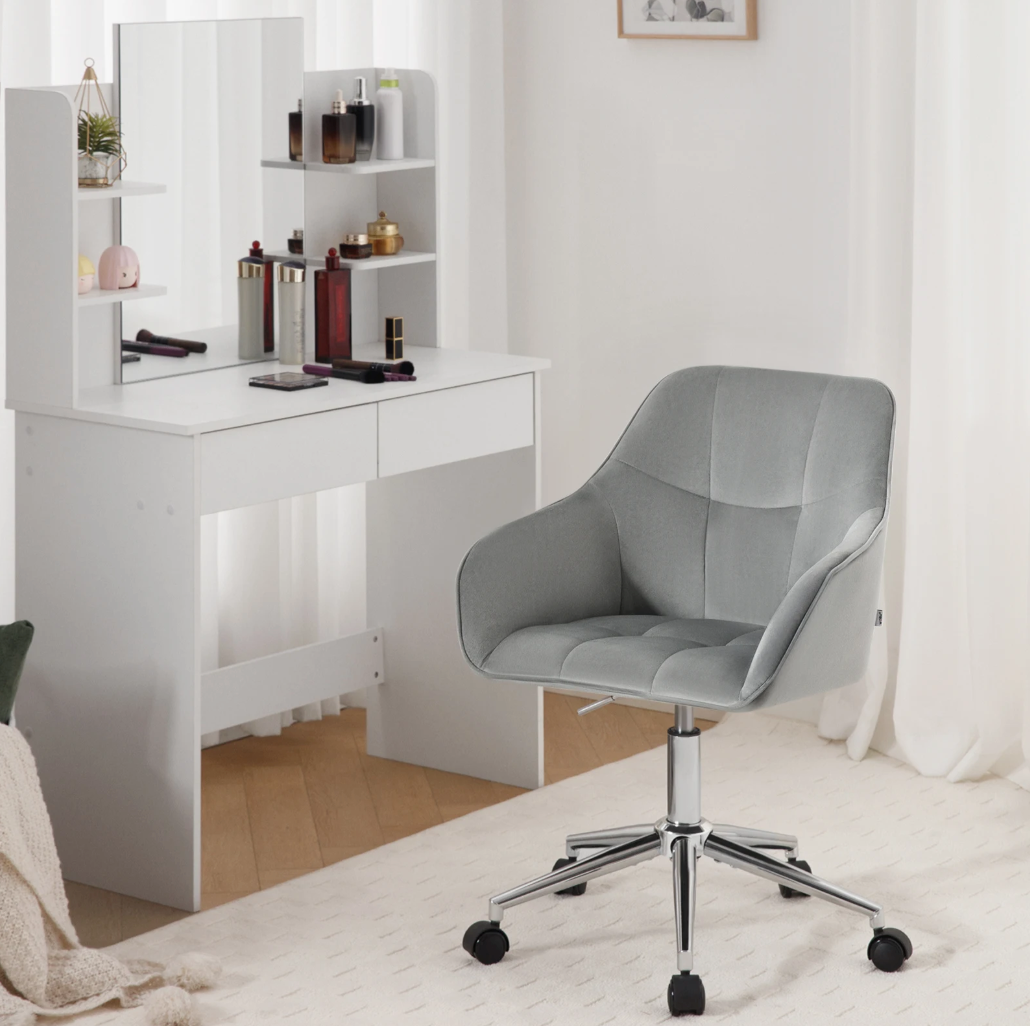 Fluwelen Bureaustoel met Armleuningen – In Hoogte Verstelbaar & 360° Draaibaar, Modern en Comfortabel