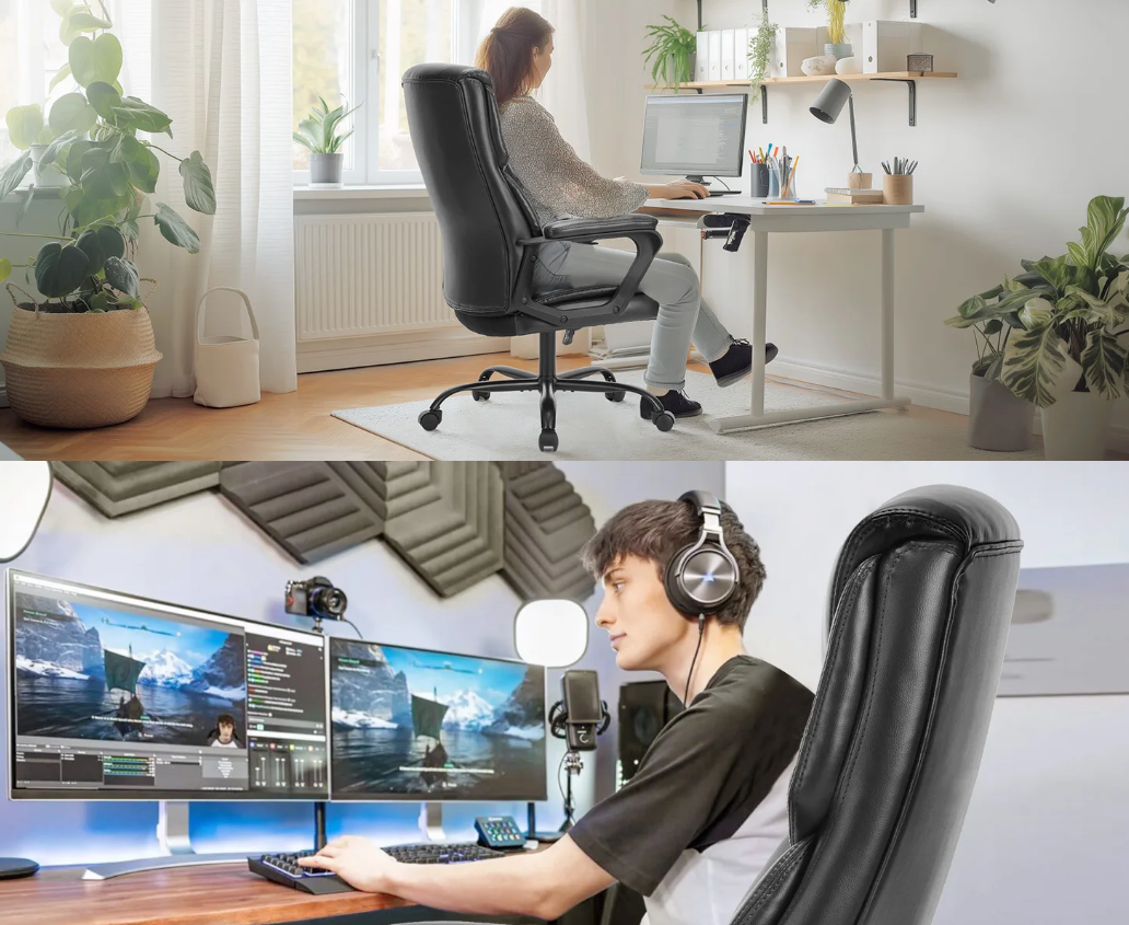 Ergonomische Gamingstoel – PU-Leder met Armleuningen, Lendensteun & Draaibare Wielen, Comfort voor Werk of Spel