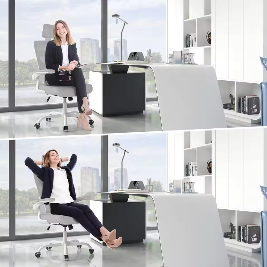 Ergonomische Mesh Bureaustoel – Met 3D Hoofdsteun, Adaptieve Lendensteun & Opklapbare Armleuningen