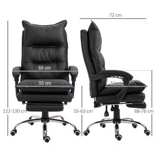 Verstelbare Bureaustoel – Zwart Kunstleer – Met Voetsteun