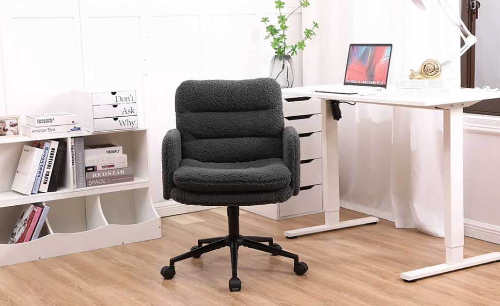 Comfortabele Donkergrijze Bureaustoel – Kunst wol – Verstelbare Hoogte