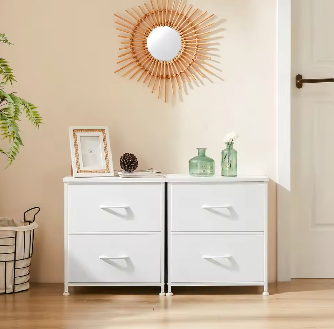 Nachtkastje met 2 Stoffen Laden – Compact & Multifunctioneel