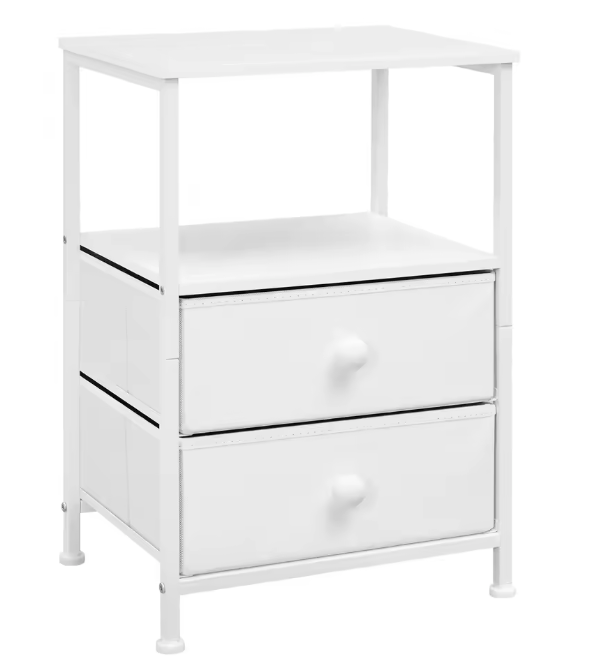 Nachtkastje met 2 Stoffen Lades – Houten Bijzettafel met Open Vak