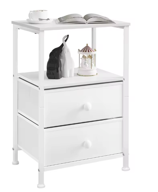 Nachtkastje met 2 Stoffen Lades – Houten Bijzettafel met Open Vak