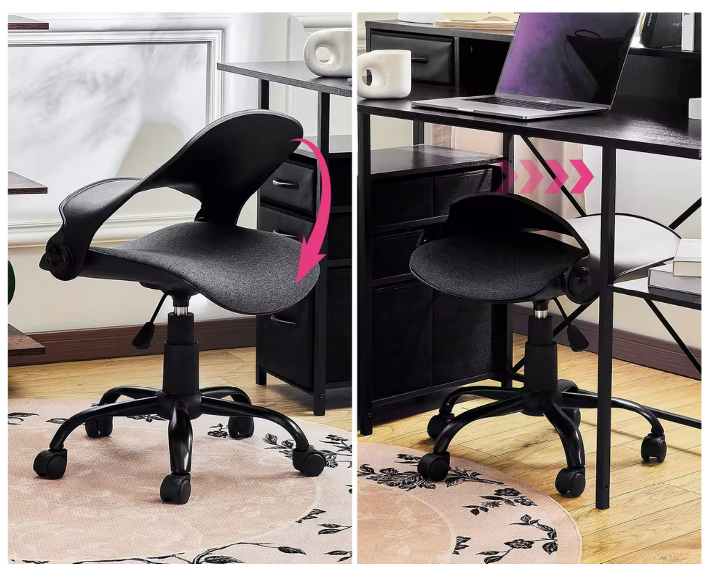 Bureaustoel Met Opvouwbare Rug – Verstelbaar – Armloos – Compact Ontwerp