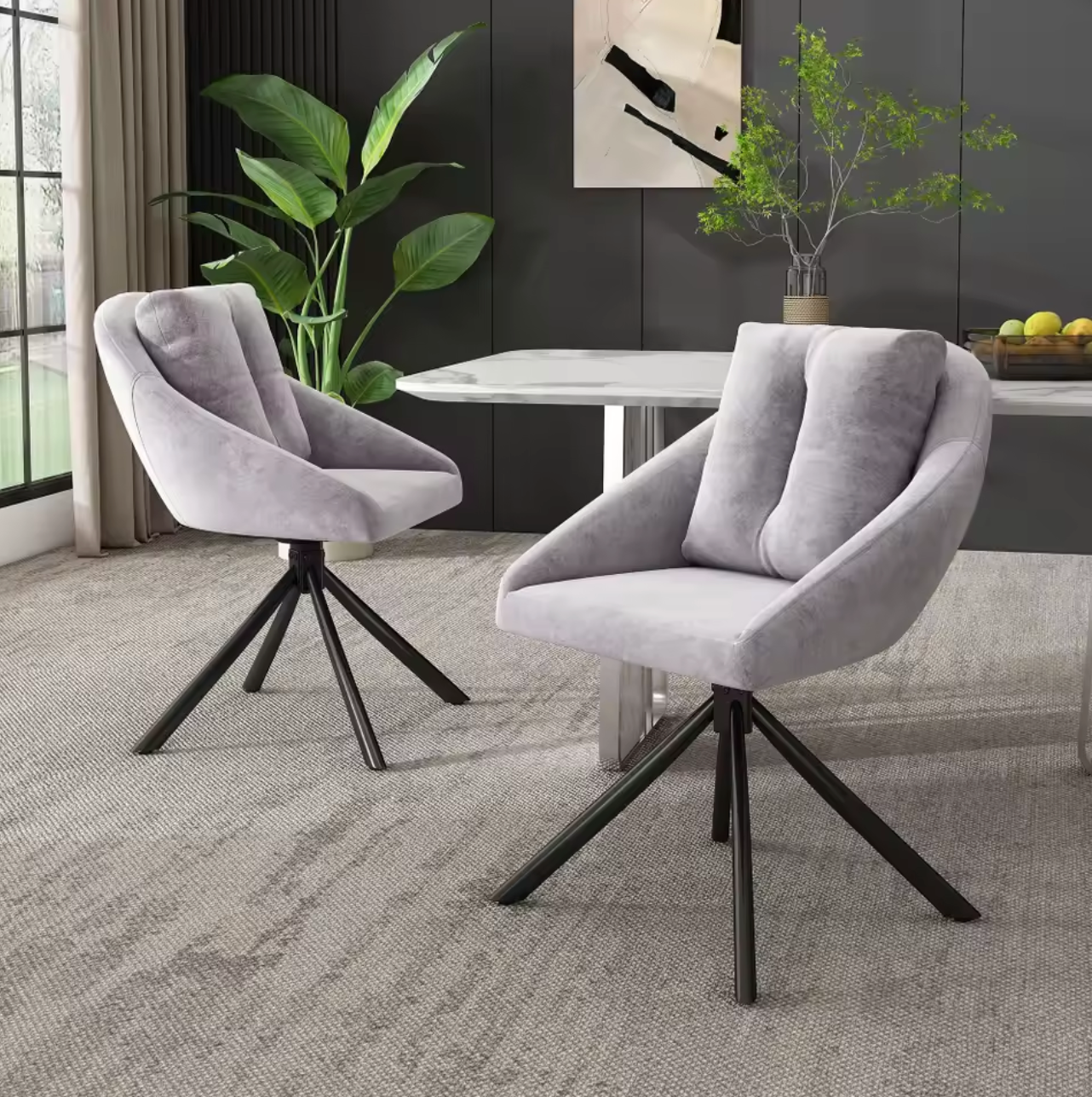 Grijze Fluwelen Draaistoel – Ergonomisch & Stijlvol Comfort (Set van 2)