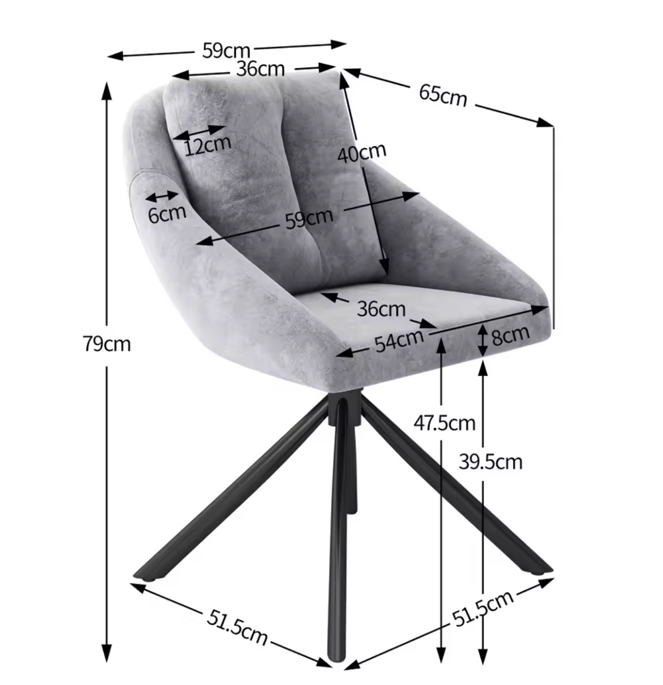 Grijze Fluwelen Draaistoel – Ergonomisch & Stijlvol Comfort (Set van 2)