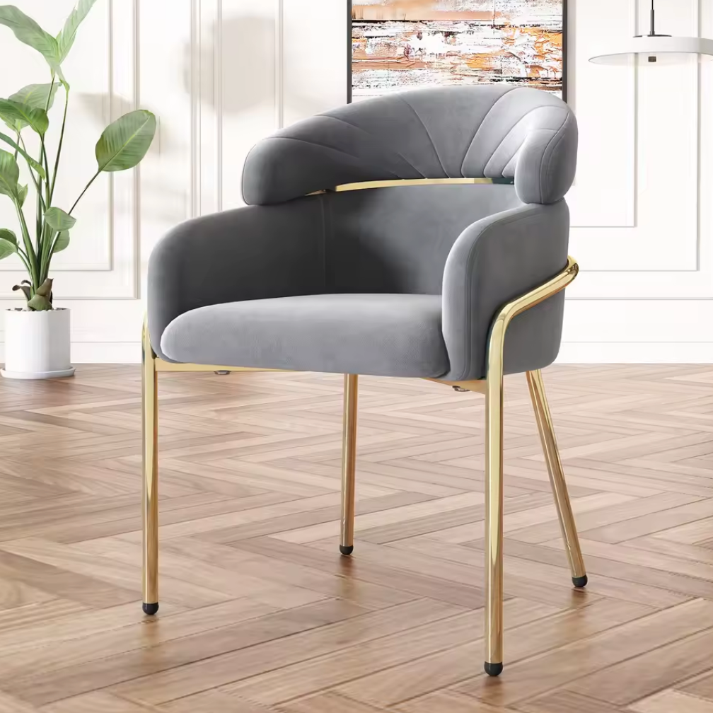 Luxe Fluwelen Eetkamerstoel – Gouden Poten – Getufte Rug