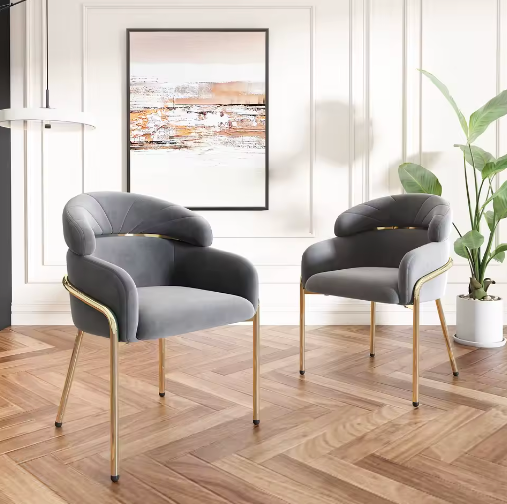 Luxe Fluwelen Eetkamerstoel – Gouden Poten – Getufte Rug