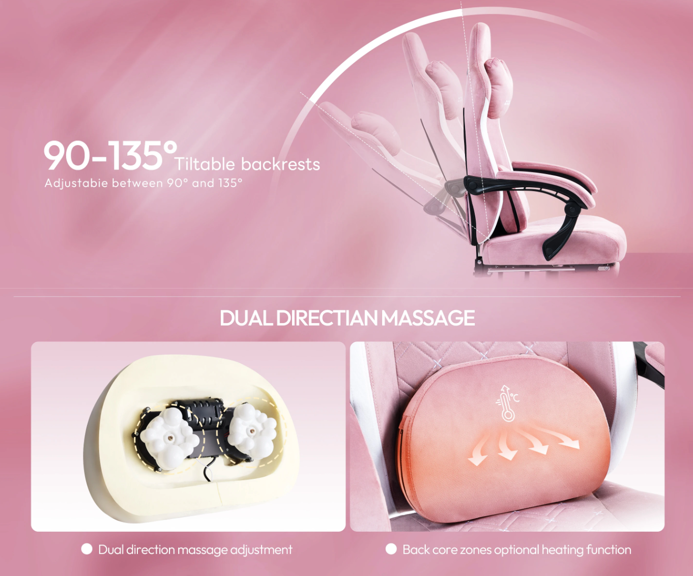 Gaming Bureaustoel met Massage, Verwarming & Voetsteun