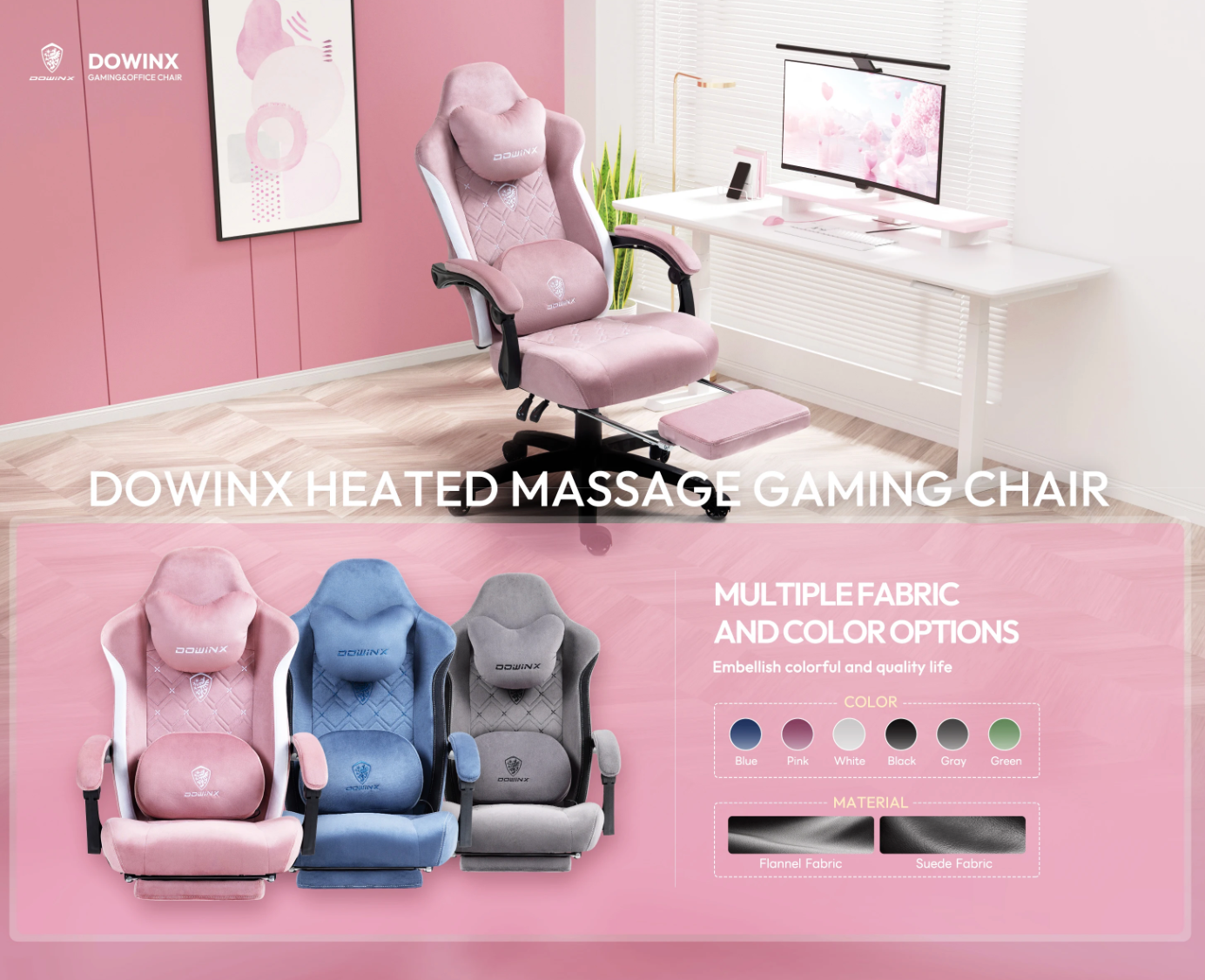 Gaming Bureaustoel met Massage, Verwarming & Voetsteun