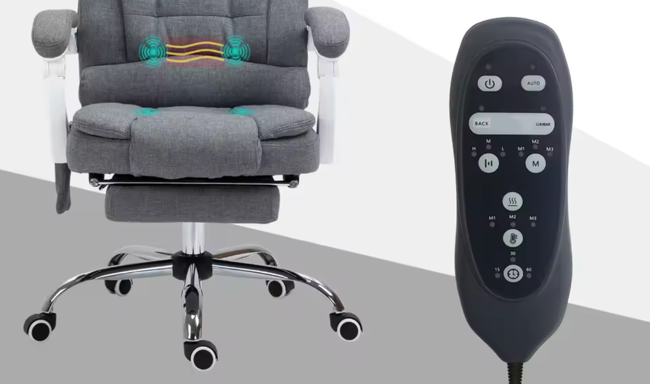 Massage Bureaustoel met Voetsteun en 6 Massagepunten – Grijs