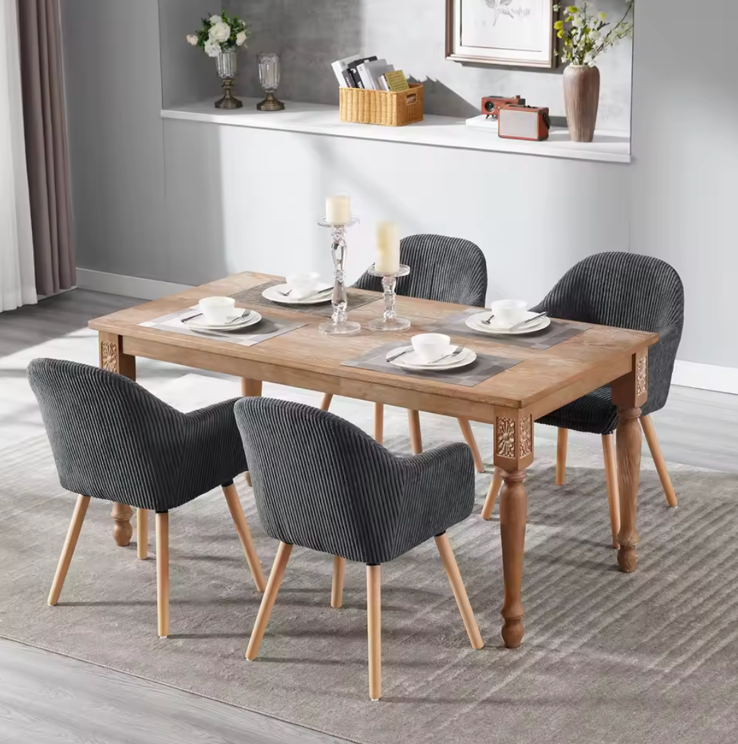 Modern Design Corduroy Eetkamerstoel met Armleuningen & Houten Poten