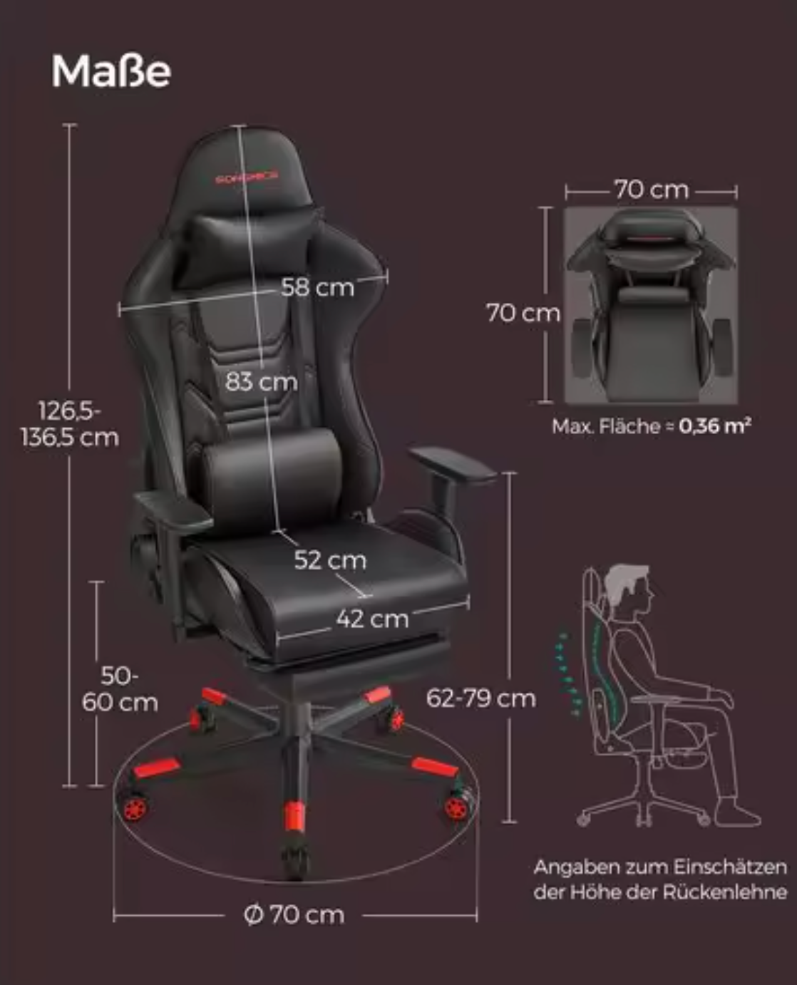 Ergonomische Gamingstoel met Voetsteun – Zwart met Rode Accenten