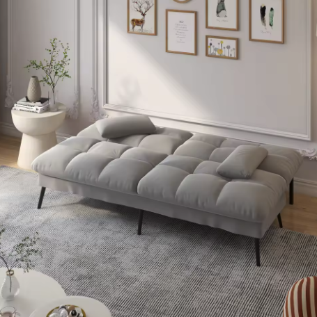 3-Zits Bank met Verstelbare Rug Grijs – Slaapbank & Hoekbank in Één, Comfortabel & Ruimtebesparend