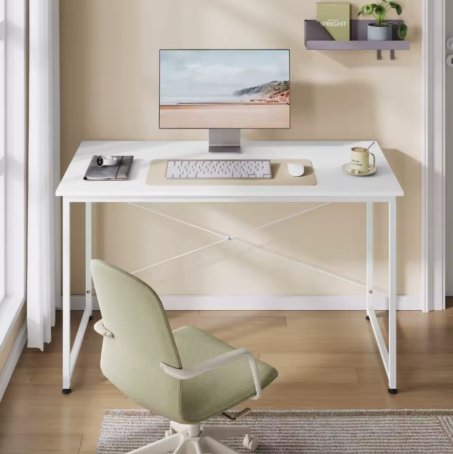 Houten Bureau Wit met Metalen Frame – 100, 120 en 140cm