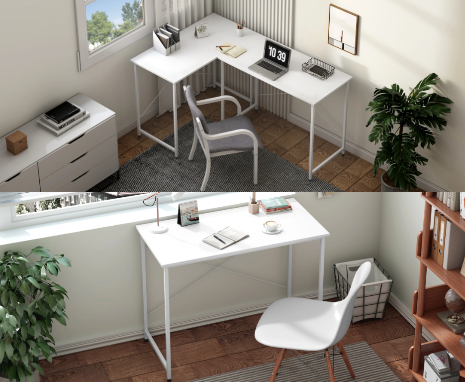 Houten Bureau Wit met Metalen Frame – 100, 120 en 140cm