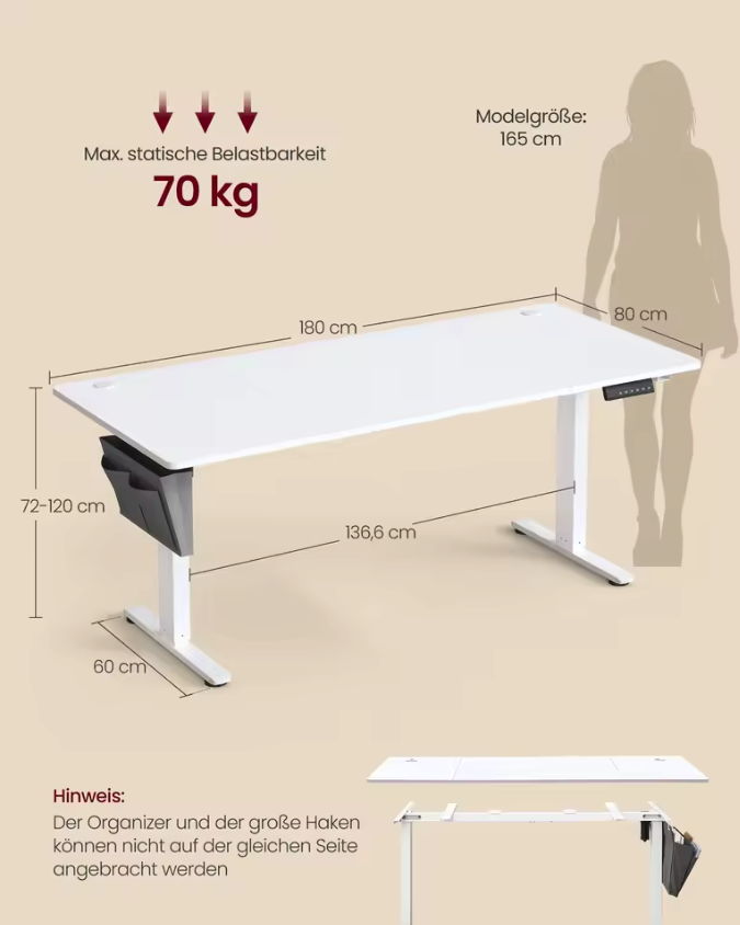 Elektrisch Zit-Sta Bureau 180x80 cm – 4 Geheugenstanden