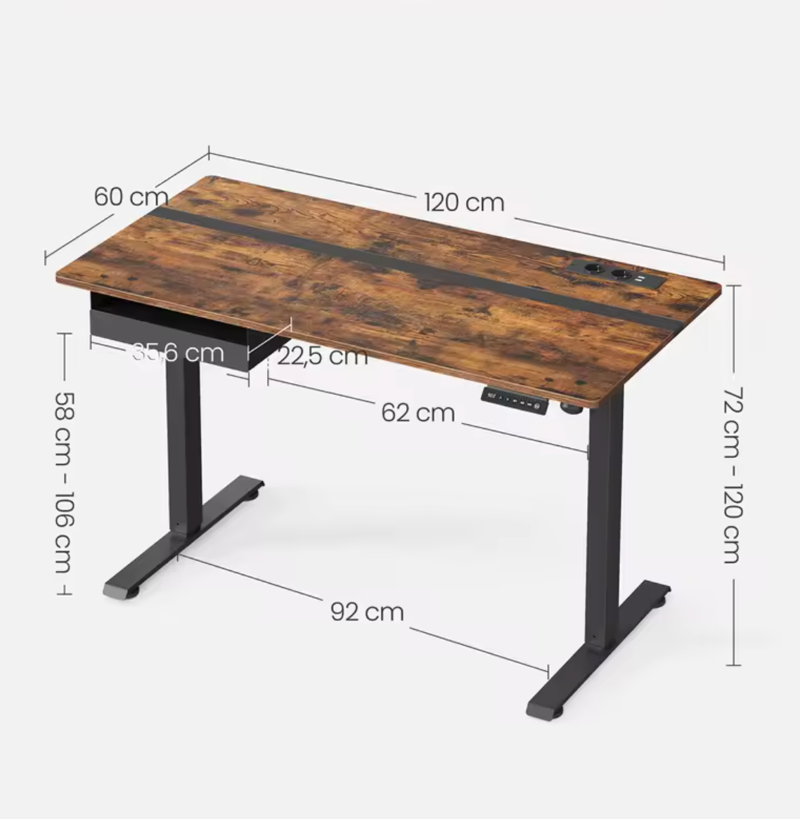Elektrisch Zit-Sta Bureau 120x60cm – Met Geheugen & USB