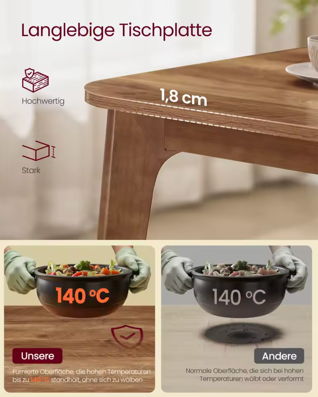 Uitschuifbare Eettafel – Houten Blad & Massief Frame, 140–180cm