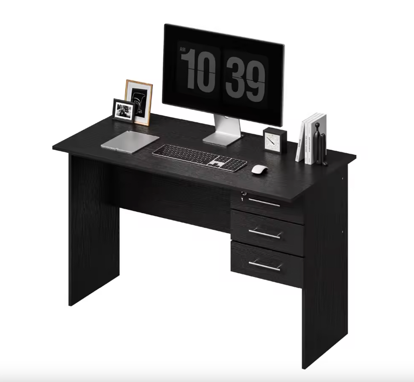 Bureau met 3 Lades en Slot – 120 cm Laptoptafel Zwart/Wit