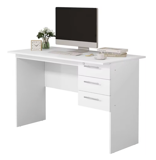 Bureau met 3 Lades en Slot – 120 cm Laptoptafel Zwart/Wit