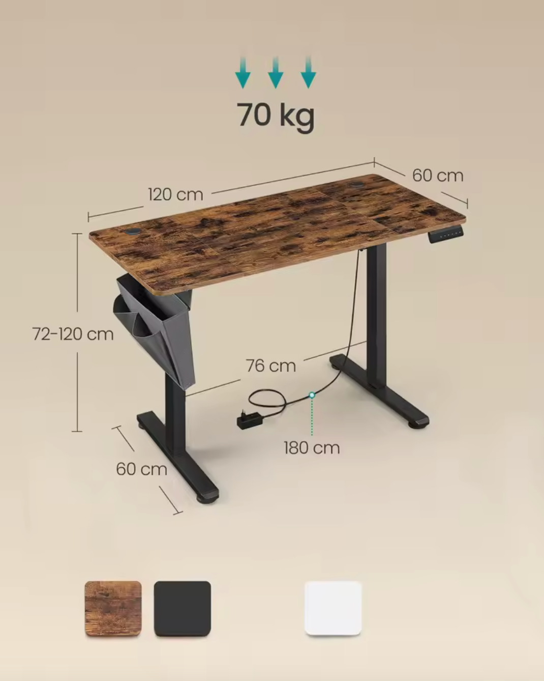 Elektrisch Zit-Sta Bureau 120x60cm – Met Geheugen & Organizer