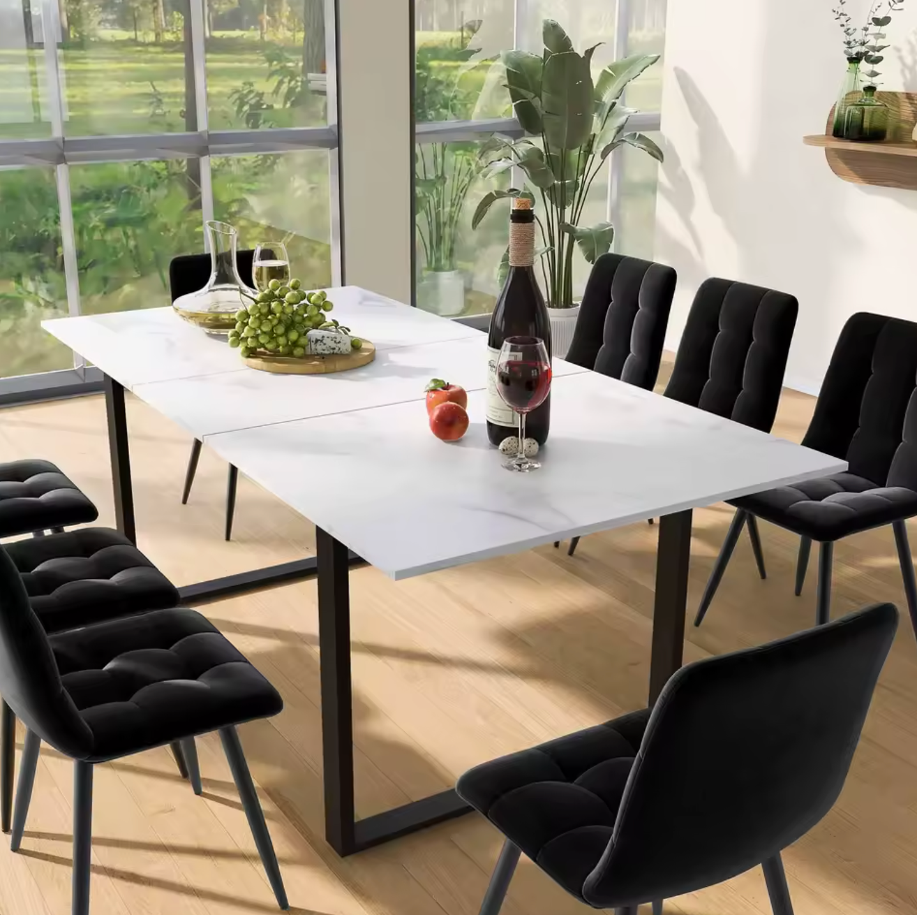 Uitschuifbare Eettafel 140-180 cm – MDF Marmerlook & Metaal