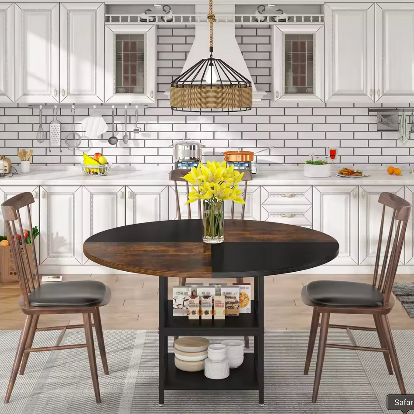 Ronde Eettafel 120 cm – Met Opbergplank & Houten Blad