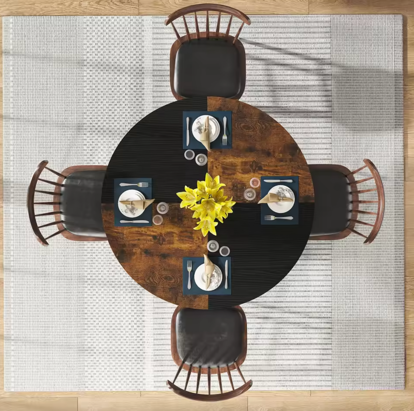 Ronde Eettafel 120 cm – Met Opbergplank & Houten Blad