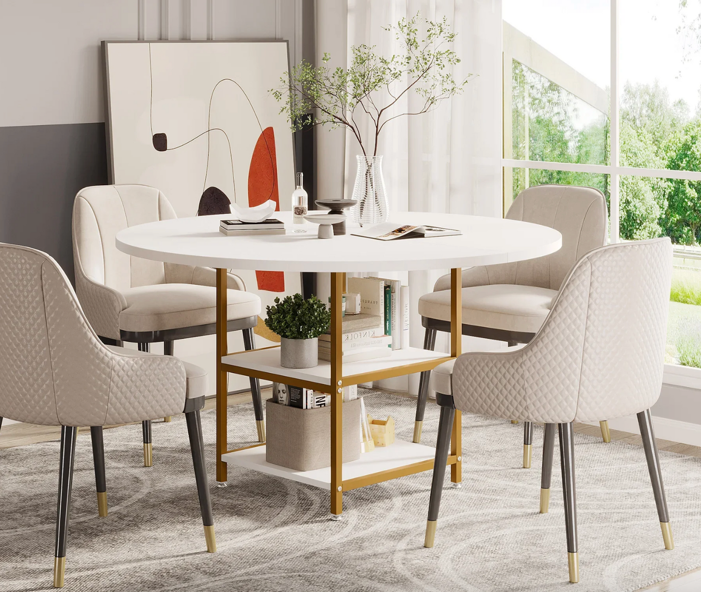 Ronde Eettafel 120 cm – Met Opbergplank & Houten Blad