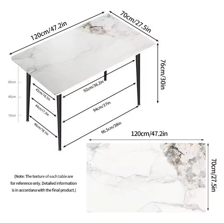 Moderne Marmeren Eettafel 120x70cm – Rechthoekig & Metalen Frame