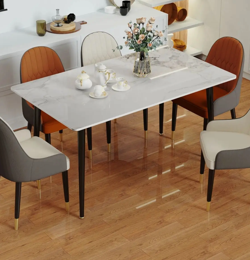 Moderne Marmeren Eettafel 120x70cm – Rechthoekig & Metalen Frame
