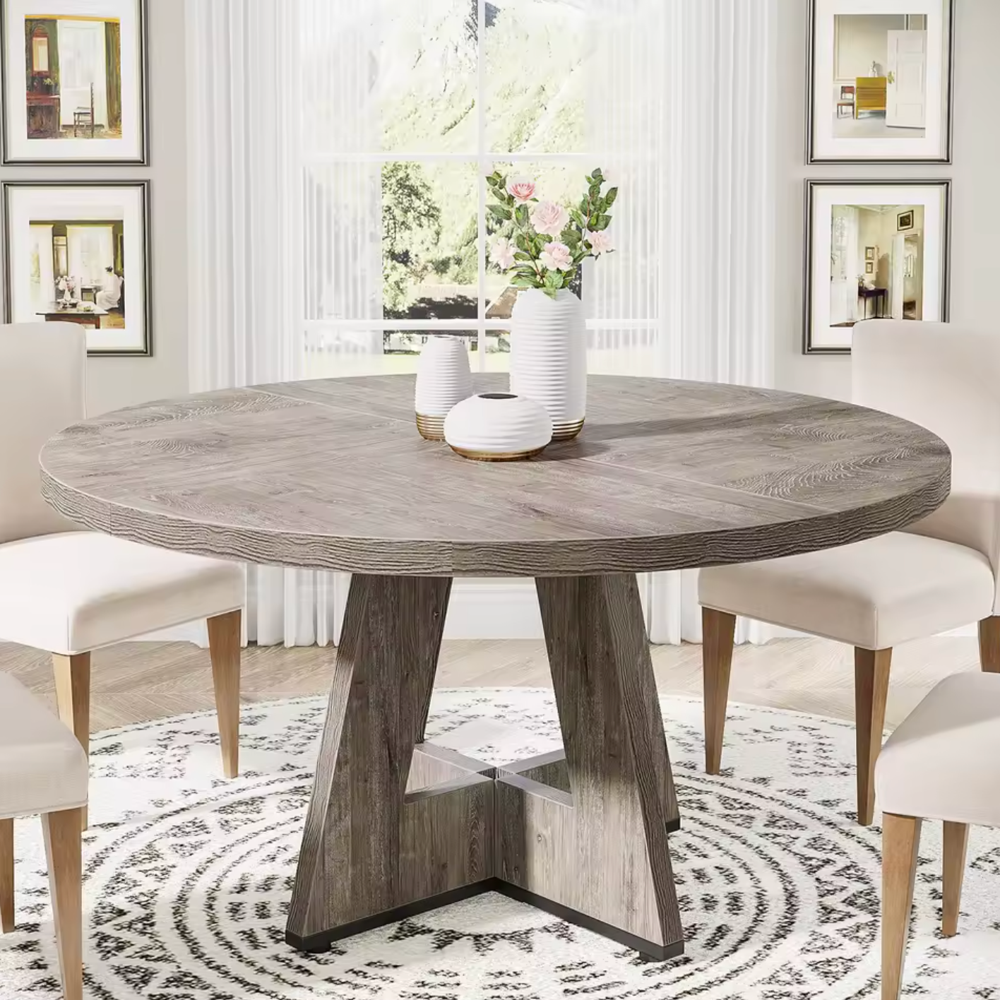 Ronde Boerderij Eettafel 120cm – Rustiek Hout & Metaal – Landelijk Design