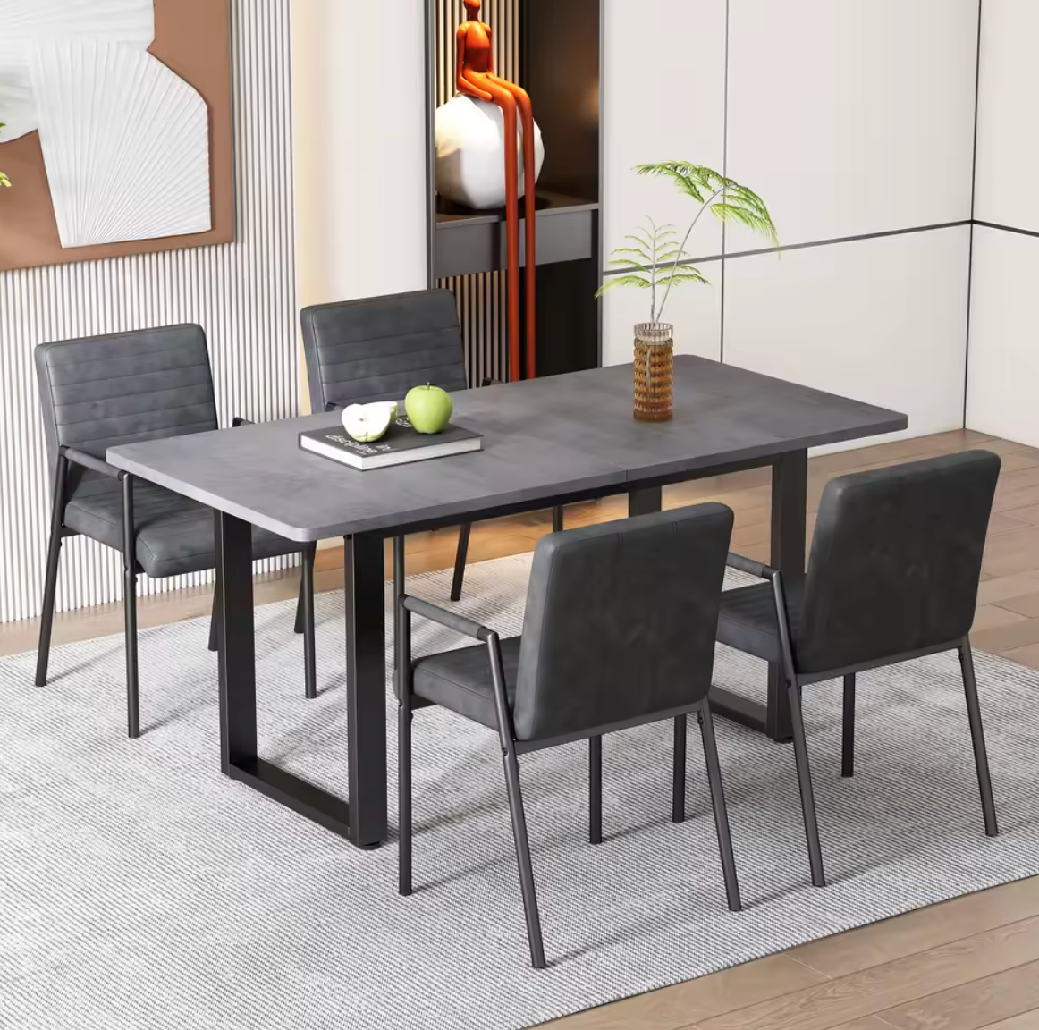 Luxe Eettafel met Stalen Poten – 140x70cm – Grijs & Modern Design