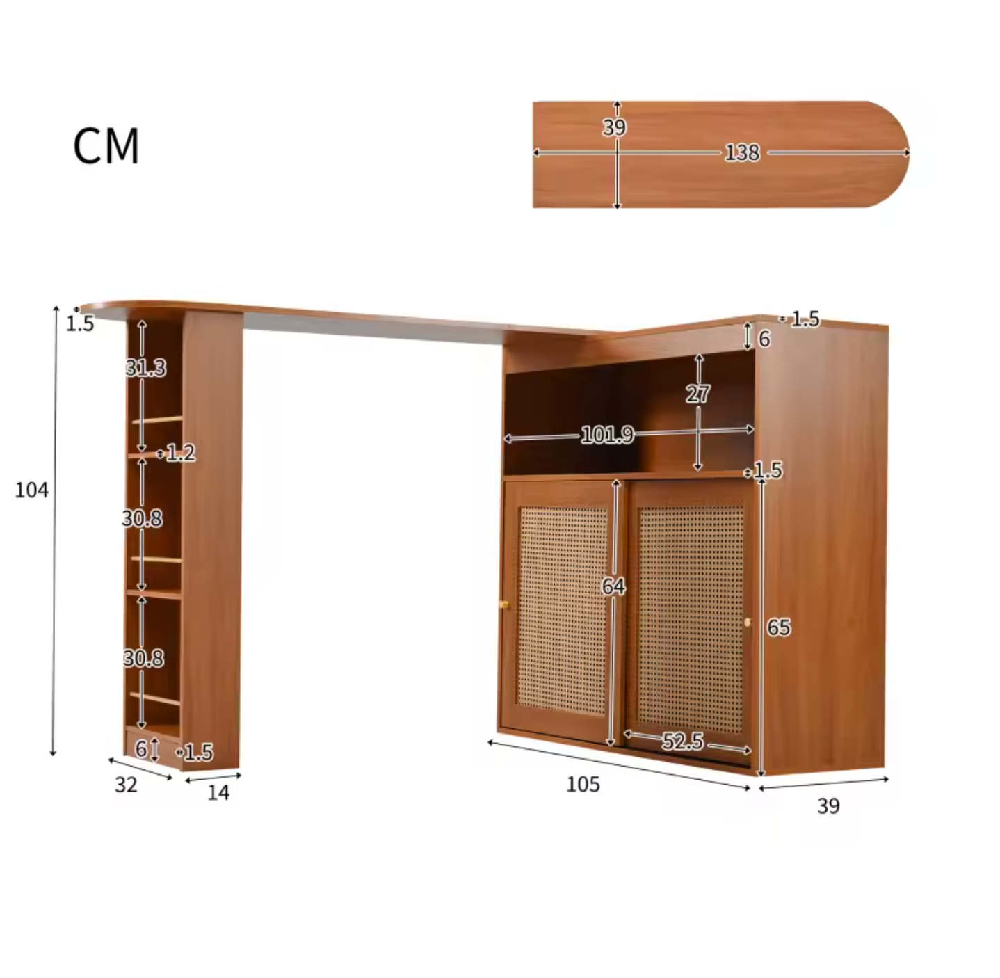 Moderne Bartafel met Opbergruimte – Rotan Deur & Verstelbare Planken
