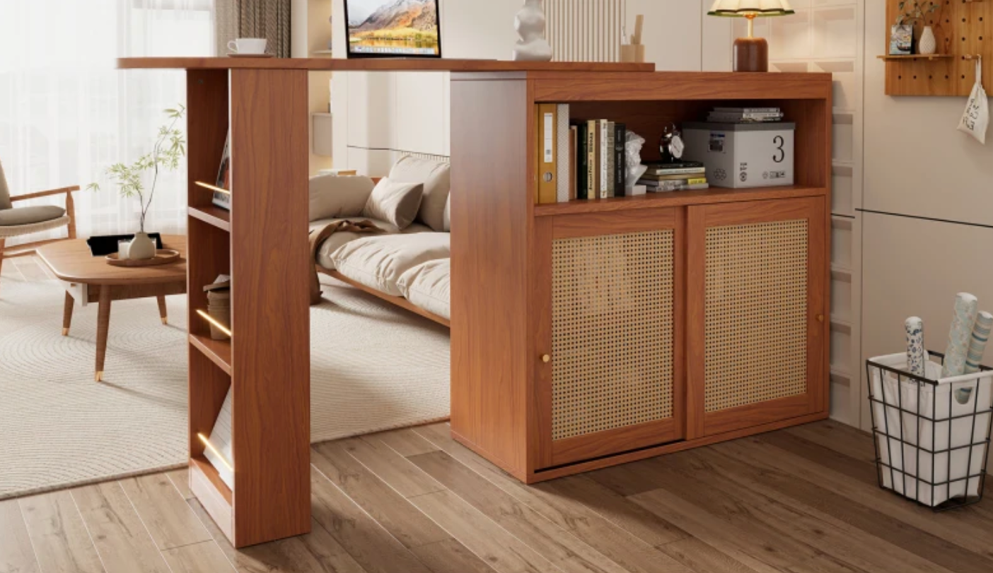 Moderne Bartafel met Opbergruimte – Rotan Deur & Verstelbare Planken