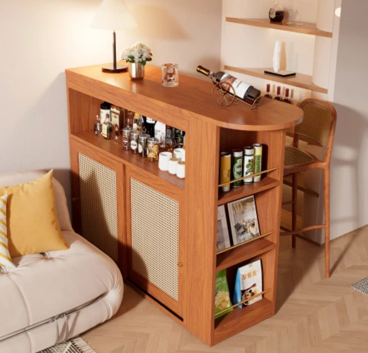 Moderne Bartafel met Opbergruimte – Rotan Deur & Verstelbare Planken