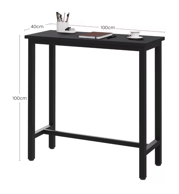 Industriële bartafel zwart – met metalen frame en dwarsbalk