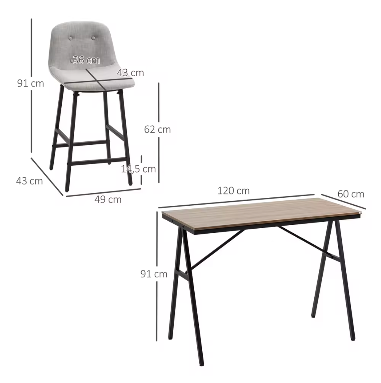 5-delige bartafelset met 4 krukken - Lichtgrijs of Beige